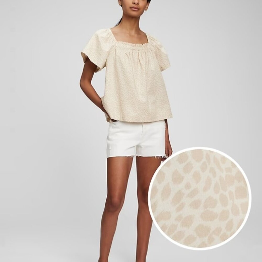 NWOT GAP square neck flutter sleeve top in beige leopard (M)